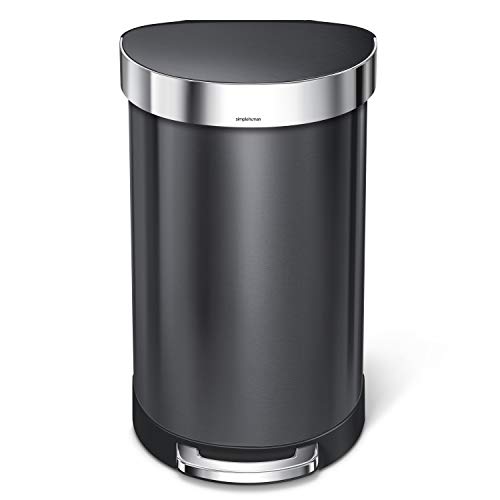 Simplehuman Poubelle à pédale Semi-Ronde 45 l avec Bord doublé, Acier Inoxydable Noir