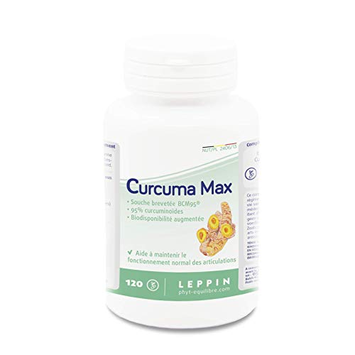 LEPPIN - Curcuma MAX - Biocurcumax 95% de curcuminoïdes + agents phénolqiues naturels SANS PIPÉRINE - Lutte contre l'INFLAMMATION - Compléments alimentaires naturels