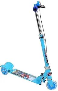 Vishu enterprise Kick Scooter for Kids 3 Wheeler Foldable Kick Skating Cycle with Brake and Bell, LED on Wheels and Height Adjustable for Boys and Girls for 3-7 Years (Blue)