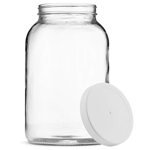 Paksh Novelty 1-Gallon Glass Jar Wide Mouth with Airtight Plastic Lid - USDA Approved BPA-Free Dishwasher Safe Mason Jar for Fermenting, Kombucha, Kefir, Storing and Canning Uses, Clear