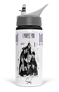 Chhaap BTS I Purple You BTS Sipper Lid 600ml BTS Water Bottle BTS Gift Music Band V Suga J-Hope Jungkook Jin Jimin Rm Gift for Girl Boy Printed Water Bottle (Pack of 1)(BTS-23)
