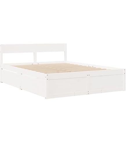 Letto con vani portaoggetti 140 x 190 cm: Bianco + Rete + materasso LEANDRE
