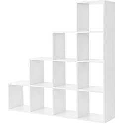 VASAGLE LBC10WTV1 ÉTagère escalier, Meuble de rangement, 10 Compartiments, pour bibliothèque, salon, chambre, Blanc