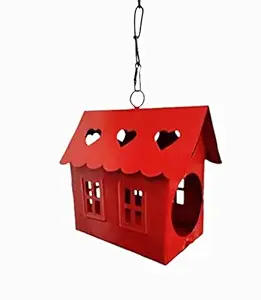 TNZ Creations, Metal Bird House Long with Chain (RED)