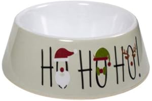 PET BRANDS Ho Ho Ho Dog Cat Feeding Bowl, Christmas Festive Holiday Pet Food & Water Plastic Bowl | Dishwasher Safe, Non Slip | 16x12.5x5cm
