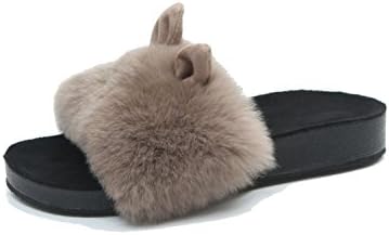 Women's Cute Slippers& Flip-Flops Anti-slip Shock Absorption Keep Warm Plush Slippers - Soft Open-toed Winter Slippers ( Color : Khaki , Size : 38 )