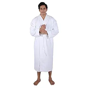 Aspire Hotel Collection Cotton Velour Extra Large Jacquard Bathrobe for Plus Size Men, Kimono Collar, White