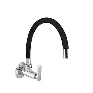 LAYSAN BAT Handle Brass Flexible Sink tap for Kitchen Sink Black Flexible Kitchen tap with Silicone Swivel Spout, Chrome Finish with Teflon Tape and Flange