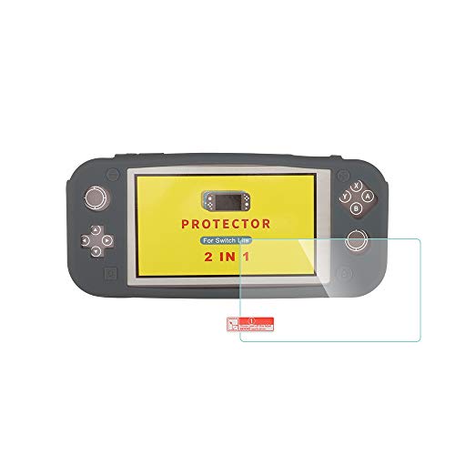 AFAITH - Custodia in silicone per Nintendo Switch Lite, con pellicola protettiva in vetro temperato, antiurto, antigraffio e antiscivolo, per console Nintendo Switch Lite, colore: Grigio