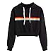 Produktbild Damen Tops,Geili Damen Langarm O Neck Rainbow Striped Patchwork Kurzes Sweatshirt Damen Schwarz Pullover Crop Top Lässige Kapuzenbluse