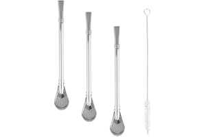 FOCCTS Słomki wielokrotnego użytku Bombillas, 3 opakowania Yerba Mate słomki do picia herbaty ze stali nierdzewnej łyżka słomki ze szczotką do czyszczenia, miły prezent dla przyjaciół i rodziny