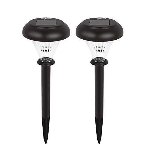 Aglaia Luces Solares Jardín LED, Paquete de 2, Modo Auto con Exterior Recargable Impermeable de Acero Inoxidable, Ideal para Caminos, Patio, Valla