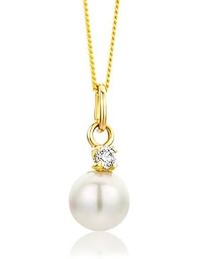 Miore Kinder-Halskette Perle und Brillant 585 Gelbgold 40cm MK048P