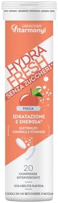 Hydrafresh Compresse Effervescenti Idratazione – Elettroliti, Magnesio, Calcio, Vitamine C e B – Integratore Energetico Senza Zuccheri Gusto Pesca – 20 pz - Vitarmonyl