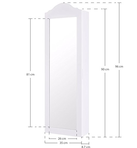 Ezigoo Schmuckschrank – Türmontage/Wandmontage 96 x 35 x 8,7 cm – Weißer Spiegel-Schmuckschrank mit viel Stauraum - 7