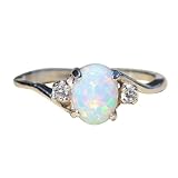 Quaan Silber Damen Ring mit Farbigen Diamanten o Schatz Opal Stein Klassischen Twist Arm Design Feinen Diamantring Weiblichen Ring Blume Diamant Damen Silberschmuck(Silber,8)