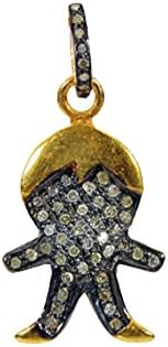 Natural Diamond Pave Little Boy Charm Pendant Sterling Silver Handmade Jewelry