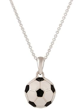 lureme® Mode-Stil silbernen Ton Emaille Fußball Anhänger Halskette weiße schwarze Farbe (01003114)