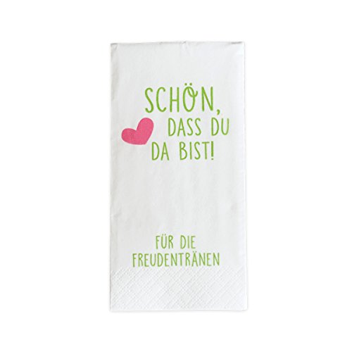 10 x 10 Taschentücher ‚Schön, dass du da bist – Für die Freudentränen‘ GRÜN-PINK zur Hochzeit, Taufe oder Kommunion - 2