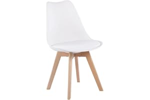 H.J WeDoo Sillas de Comedor, Sillas Cocina con Patas de Haya Maciza, Cojín de Asiento de Suave Piel de PU y Respaldo Ergonómico, Blanca