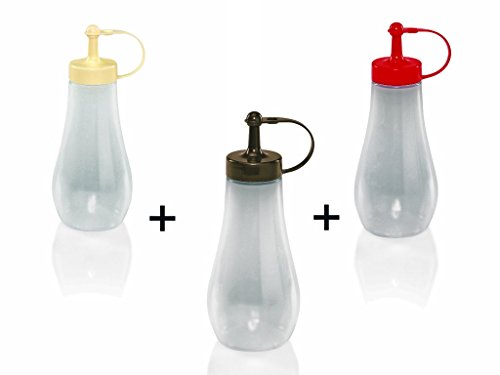 3 Stück rot weiß braun Quetschflasche Dosierflasche Squeezebottle Majoflasche Flasche bottle Dosierer 0,48 ml Mix