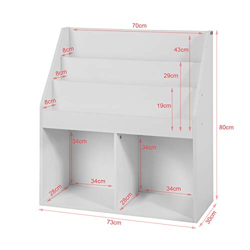 SoBuy KMB01-W Bibliothèque Étagère à Livres Étagère de Rangement Jouets pour Enfants Porte-revues 3 Compartiments et 2 Cubes Ouverts