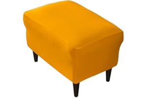 Highdi Ottoman Cover Rectangle Polyester Spandex, Solid Color Stretch Footstool Slipcover, Stool Protector Cover with Elastic Bottom, Removable Washable Footrest Pouffe Covers (yellow,L)