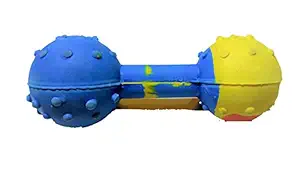 MUNCHOS Food Grade Rubber Chew and Sound Bell Toy for Small Dogs and Puppies, Dumbbell, Multicolor