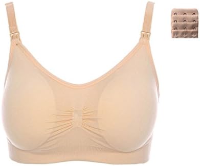 Womens Nursing Bra Seamless Pregnancy Breastfeeding Maternity Bralette Plus Size Removable Padding Bra with Free Bra Extenders (Small, 1Beige)