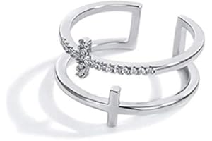 Yifnny Doppelschicht Kreuz Offener Ring, 18K Gold Doppelkreuz Ring Religiöser Glaube Jesus Ring Kreuz Ringe für Frauen Mädchen