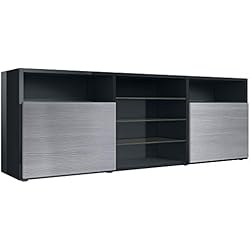 Vladon Meuble TV Bas Granada, Corps en Noir en Haute Brillance/Façades en Avola-Anthracite