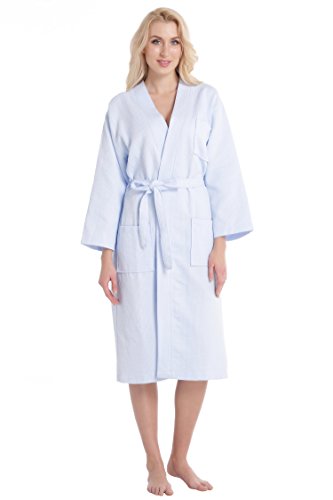 Aibrou Bademantel Damen Waffelpique Morgenmantel Baumwolle Schlafanzug Nachthemd V Kragen Waffel Typ Saunamantel Frottee homewear Kleidung - 6