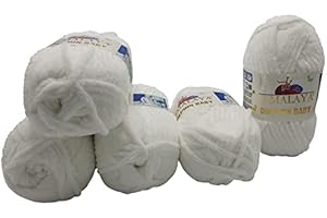 ILKADIM EXPORT 5 x 100 Gramm Himalaya Dolphin Strickwolle, Babywolle einfarbig, 500 Gramm Wolle Strickgarn Super Bulky (weiss 80301)