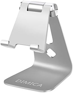 DIMICA Cell Phone Stand, Tablet Stand, Adjustable Foldable Multi-angle Aluminum Desktop Phone Stand for Switch, iPad, iPhone 8 X 7 6 6s Plus, Samsung Galaxy S8/S8 Plus charging and More (Silver #2)