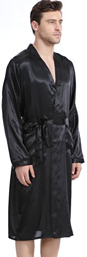 FLYCHEN Herren Lange Klassische Satin Robe Morgenmantel Bademantel 4 Farbe - 5