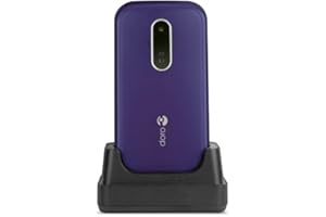 Doro 6620 Unlocked 3G Clamshell Big Button Mobile Phone for Seniors with 2.8" Screen, SOS Button with GPS, Talking Keys and Charging Cradle Included (Purple) [UK and Irish Version]