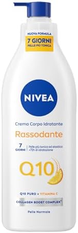 NIVEA Q10 Crema Corpo Idratante Rassodante 400 ml, Crema rassodante corpo con Coenzima Q10 Puro e Vitamina C, Crema idratante corpo 72h per pelli normali per una pelle più tonica ed elastica