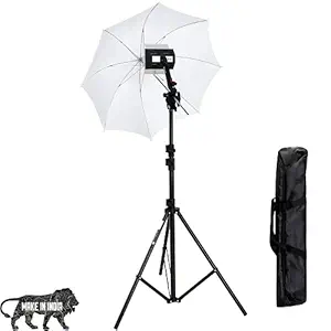 HIFFIN Studio Home 33 Umbrella Stand Setup with S1 Semi Heavy Bracket Umbrella Adapter B-Bracket and Stand Single Set with Continuous/Video Light with 1000 Watt Halogen Tube (H-4 Light KIT Mark I)