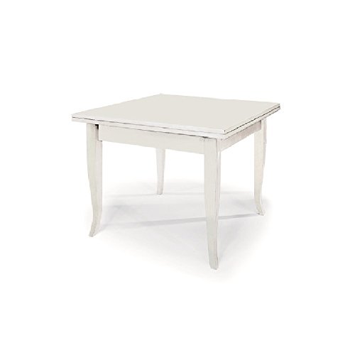 Inhouse Srls Tavolo Arte Povera In Legno Massello E Mdf Con Rifinitura In Bianco Opaco Apertura A Libro Mis 80x80