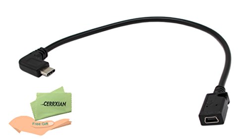 Typ C Kabel 90 Grad rechts, cerrxian USB 2.0 Mini Buchse an USB C (Typ C) Stecker links/rechts Winkel Sync & Charge Konverter Adapter Kabel 25,4 cm