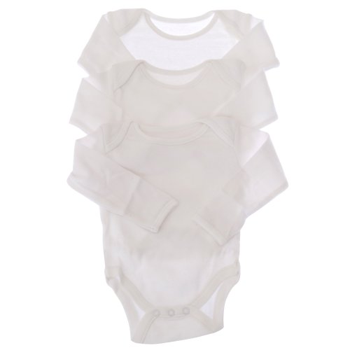Baby Plain & Patterned Long Sleeve Bodysuits/Sleepsuits Allergy Free (Pack Of 3) -4 Options (0-3 Months) (White)