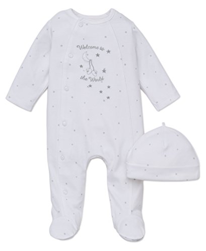 Little Me Unisex-Baby Unisex Baby 2 Piece Footie and Cap Set Patterned Opaque Long Sleeve Footie - White -