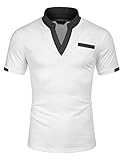 Stehkragen MAXMODA Herren Polo Shirt Kurzarm mit Kontrastfarbene Stehkragen Slim Fit Polohemd Sportlich Männer weiß S