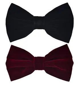 LinenBlue  Velvet Hair Bow Knot Clip for Women & Girls ((Single Layer) Black & Maroon Hair Bow)