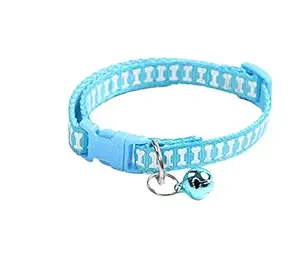 PSK PET MART Cat Cute Bone Print Dog Puppy Cat Kitten Pet Collar Adjustable Necklace with Bell, Cat Accessories 1Pcs Blue