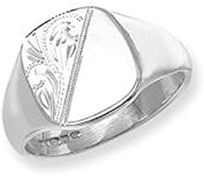 Unique Wishlist Sterling Silver Gents Half Engraved Cushion Shaped Signet Ring *G7255 - Y