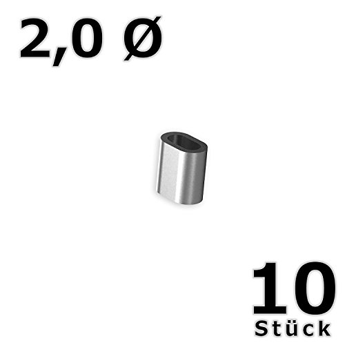 10 x Pressöse für 2 mm Ø Perlonseile oder Stahlseile von Hang-it - 2