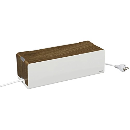 Hama Kabelbox Woodstyle Maxi in Holzoptik, 40 x 16 x 13 cm (B x T x H), mit Kabelclips und GummifÃ¼ÃŸen, WeiÃŸ