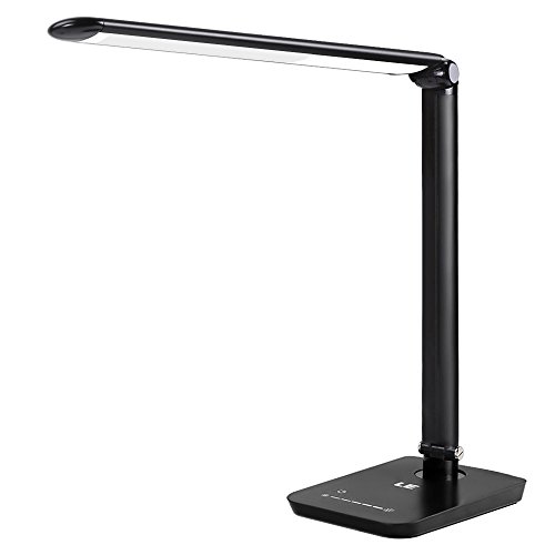 LE 8W Lampe de Bureau LED, 7 Niveaux de variations de luminosité, 500LM 6000K Blanc Lumière du jour, Réglable par pavé Tactile, Variateur, Système de Contrôle Tactile, Lampe de table Pliable, Lampe de lecture, Lampe de chevet, Noire