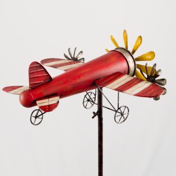 Metall Windspiel – Flugzeug Rosinenbomber – wetterfest, mit Antik-Effekt – Windräder: Ø18cm/2xØ9cm, Motiv: 44x36cm, Gesamthöhe: 160cm – inkl. Standstab - 4